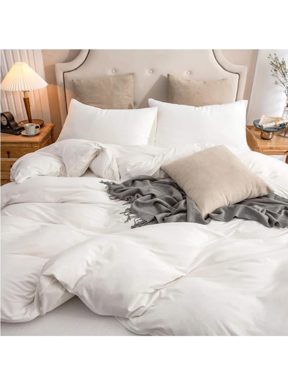 Off-White Jersey Knit 100% Cotton Duvet Cover Set 3 Pc-Full Size
